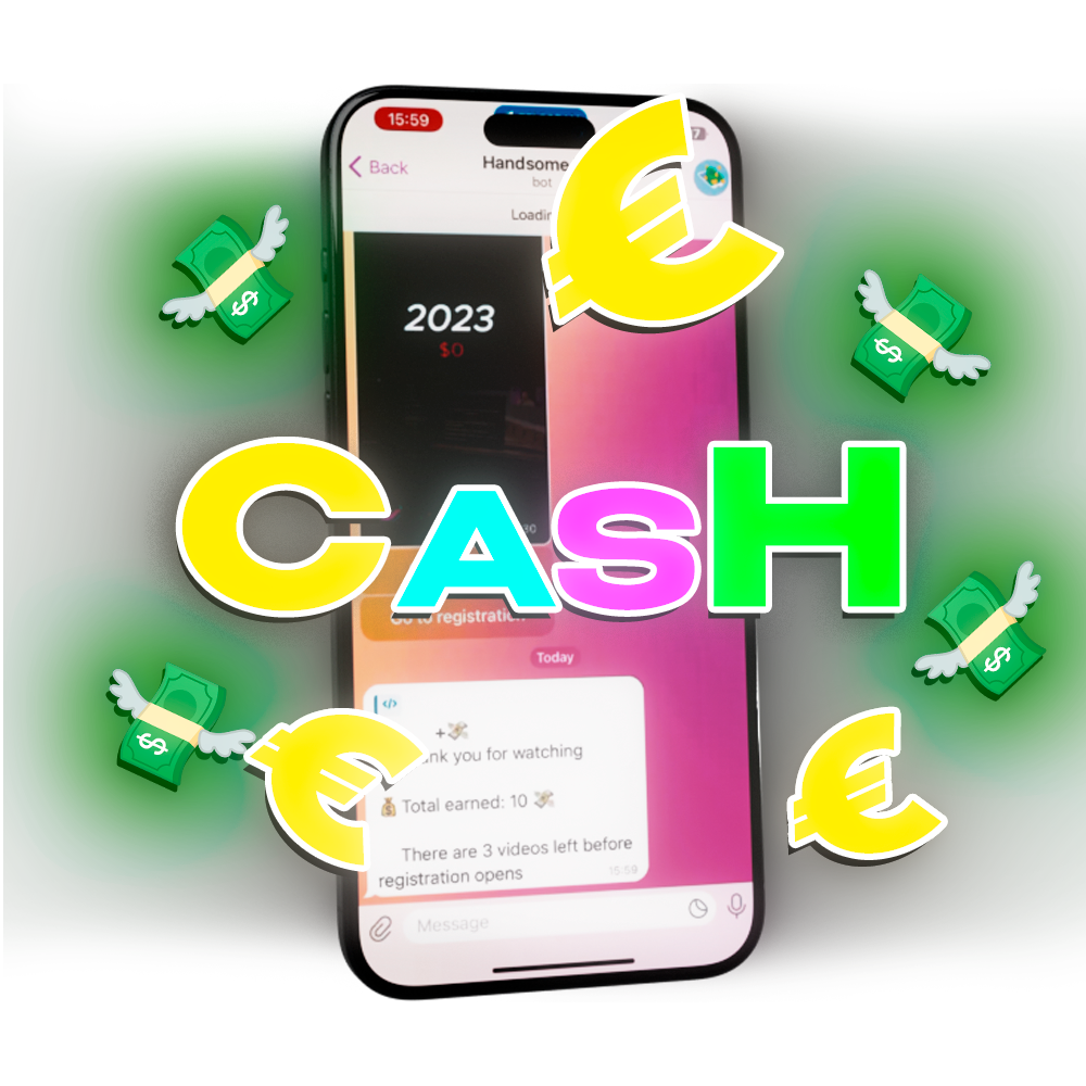 Mobiele telefoon met afbeelding van Bingo Cash-spel - vliegende ballen en geldbiljetten